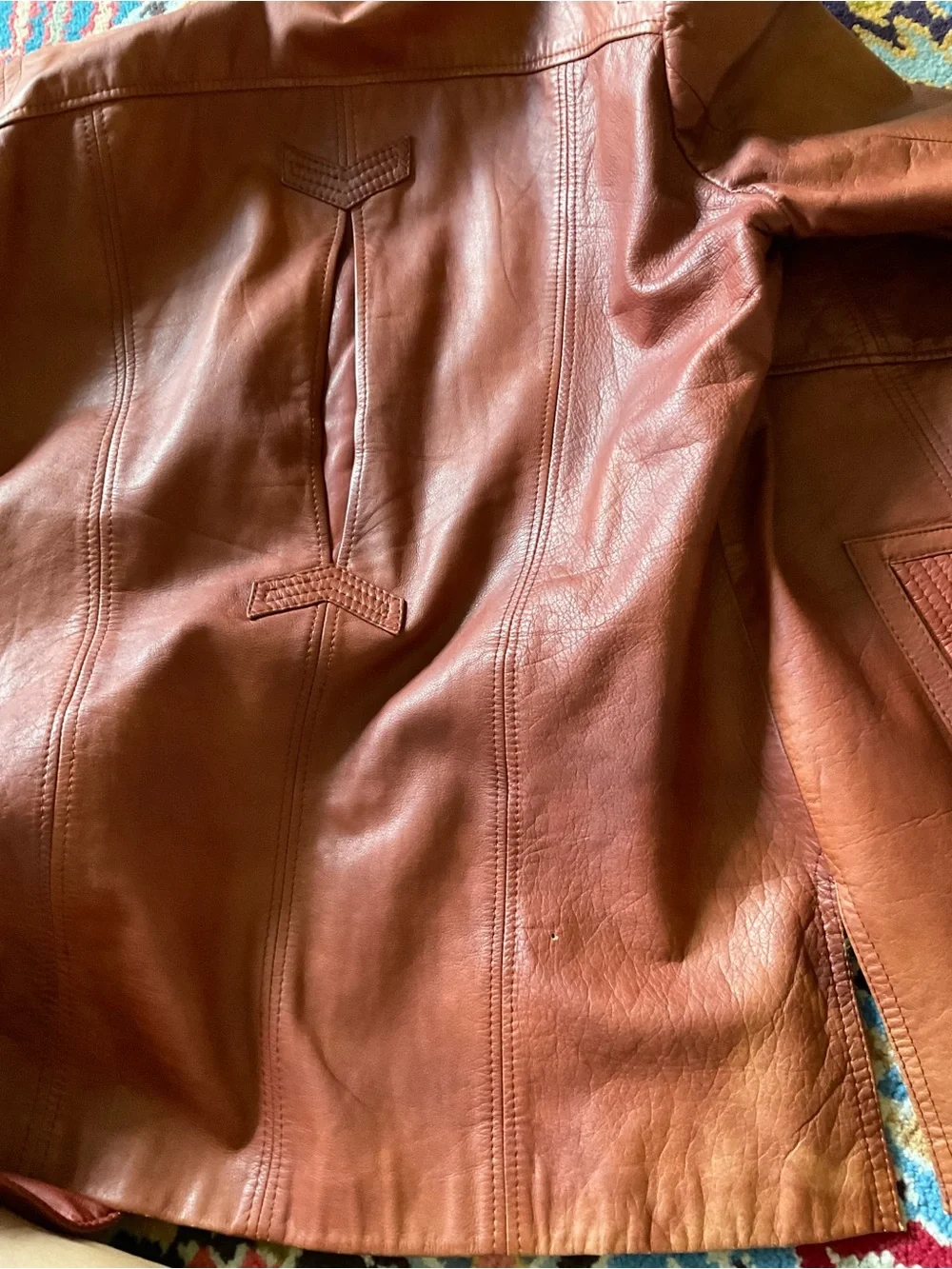 Men's Vintage Red Brown Leather Button Jacket Size 40